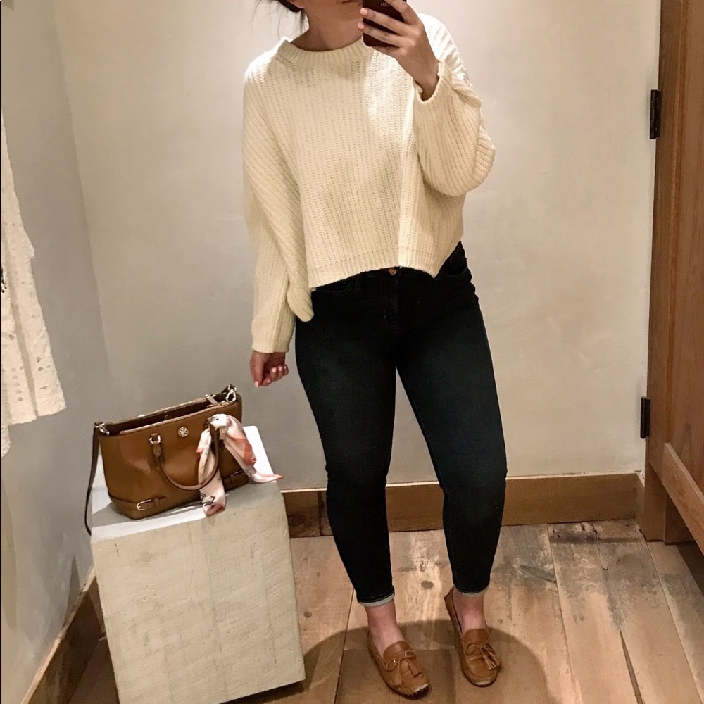 Anthropologie moth Baja cropped sweater boxy ivory